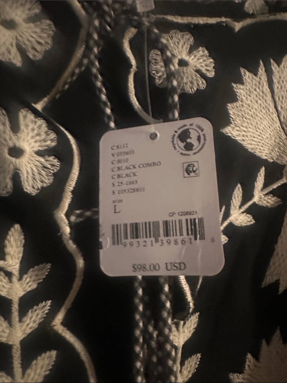 Free People Black Cropped Peasant Top with Cream Embroidery - Picture 6 of 6